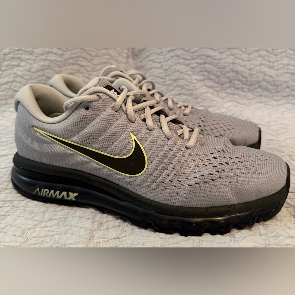 Nike Air Max Light Gray Running Shoes with Black Swoosh and Neon Accent